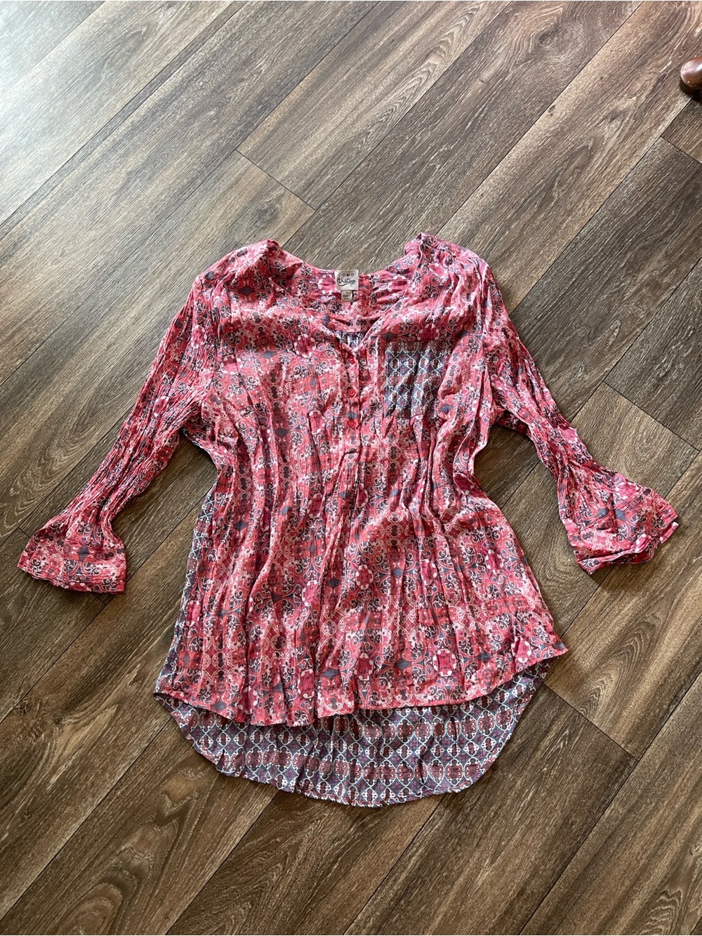 Como Vintage Pink Boho Mixed Media Tunic Blouse Size 1X